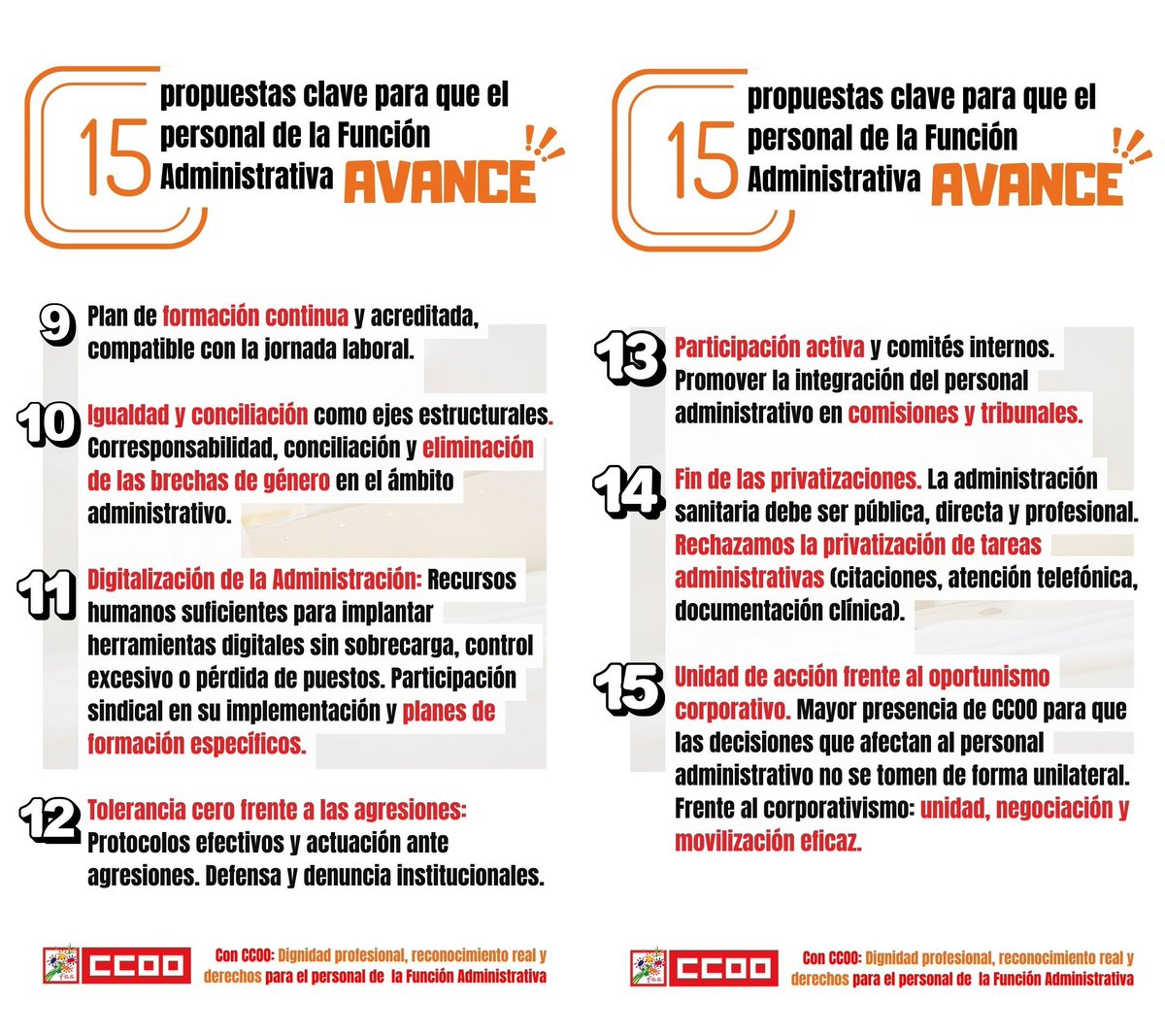 ✅ ¿Todavía no conoces nuestras 15 propuestas para el personal de Función Administrativa?

💪 Luchamos por tu reconocimiento y tus derechos

#CCOOTuSolución

sanidad.ccoo.es/andalucia/noti…
