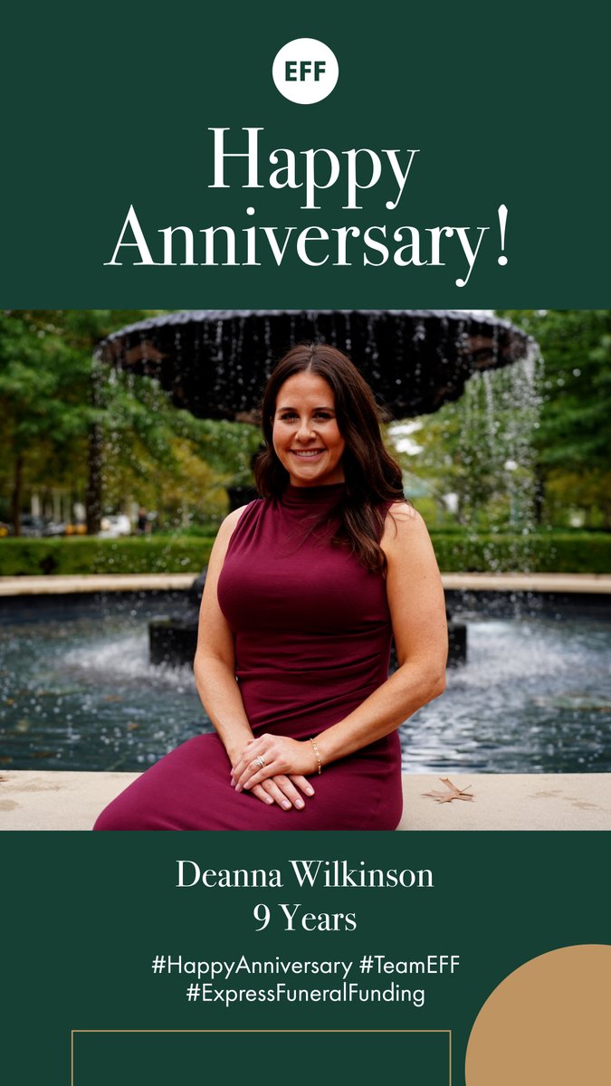 Happy 9th Anniversary to our VP of Sales and Marketing, Deanna Wilkinson! Thank you for everything you do! We hope you have a wonderful day! 
#EFFSalesTeam #EFFManagement #HappyAnniversary #TeamEFF #ExpressFuneralFunding
