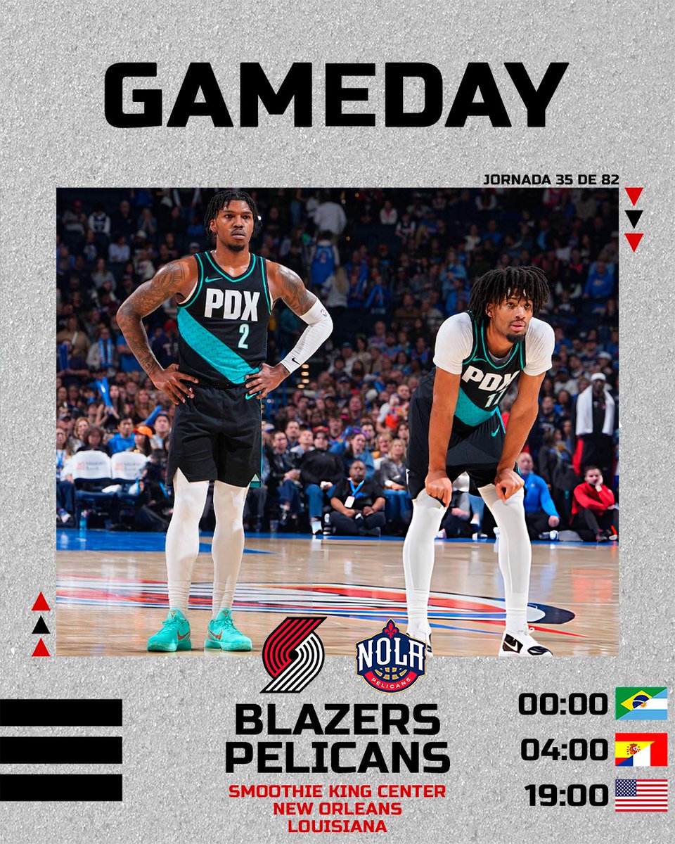 🏀 ¡𝙃𝙊𝙔 𝙅𝙐𝙀𝙂𝘼𝙉 𝙇𝙊𝙎 𝘽𝙇𝘼𝙕𝙀𝙍𝙎!

🆚️ New Orleans Pelicans (8-27)
🏟 Smoothie King Center, LA
⌚️ 00:00 🇦🇷🇧🇷 | 04:00 🇪🇸🇫🇷 | 19:00 🇺🇸
📺 League Pass
🚑 Damian Lillard, Scoot Henderson, Jrue Holiday, Jerami Grant, Matisse Thybulle &amp; Blake Wesley OUT

¡Más horarios!
—