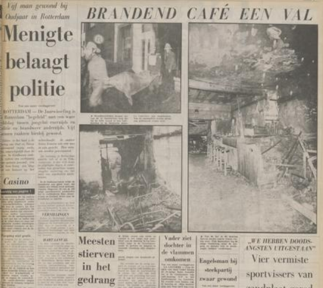 Doden, gewonden, hulpverleners gelokt en aangevallen door groepen jongeren - en daarna de usual "zó erg was het nog nooit"-reacties.

Het is helaas van alle tijden (zelfs cafébrand!). Hier 50 jaar geleden: