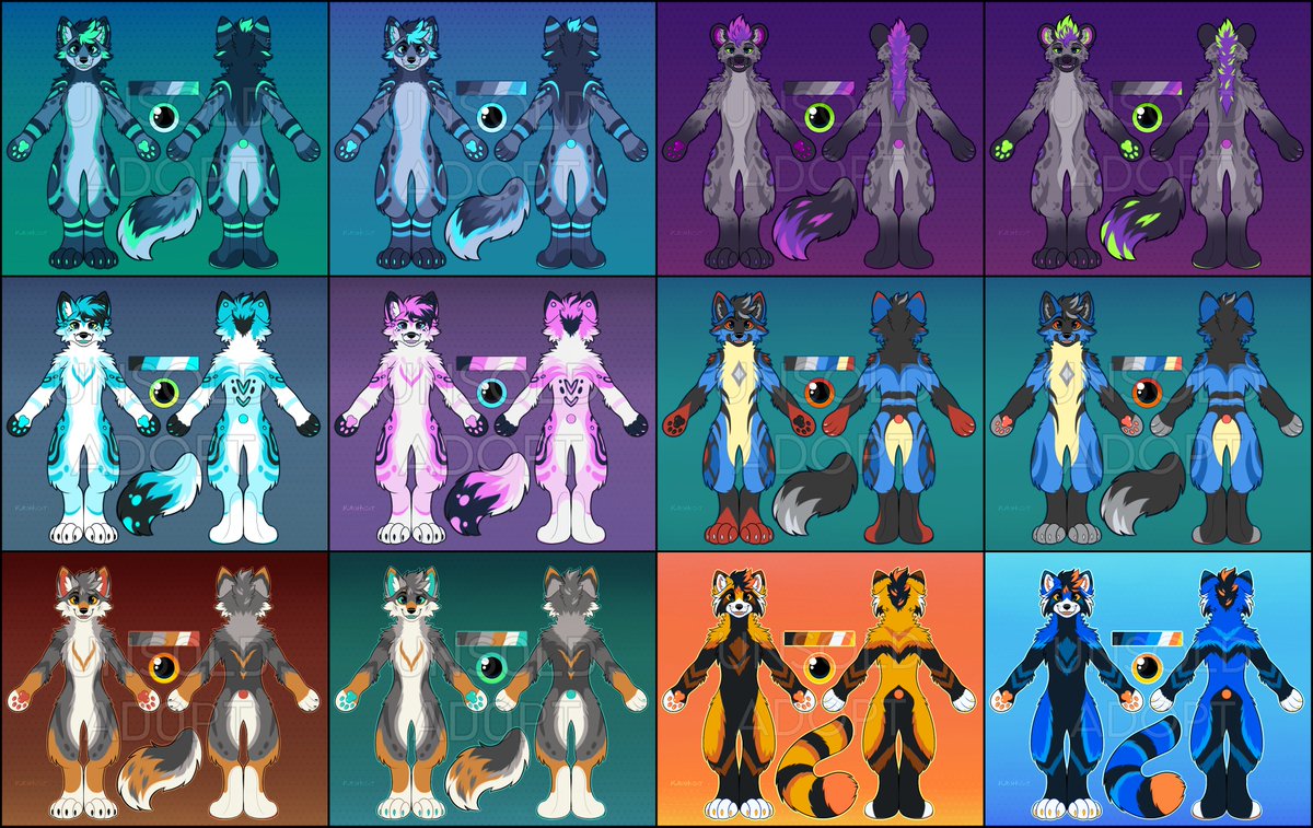 Open adopts!
You can get them on my ☕️ store.
Prices range from 💲40 to 💲95.
Some designs have 2 versions, as shown in my third image.
Shares are appreciated!