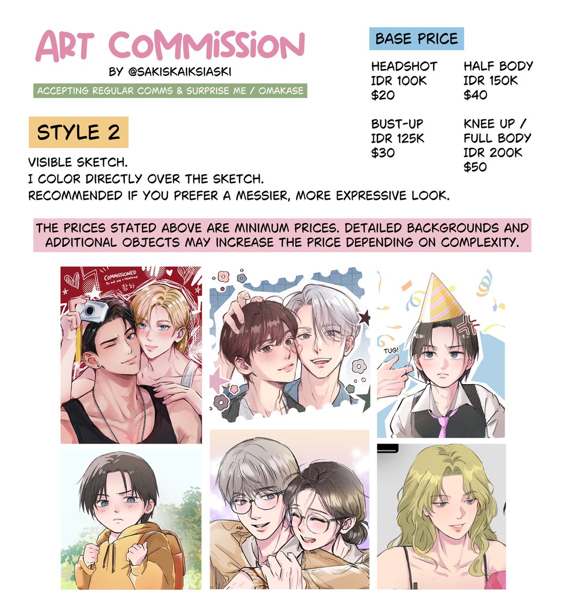 🍀 open art commissions 🍀 

please dm to book your slot. vgen is now available for intl clients 👉🏻 vgen.co/sakisangkasa

ToS in the reply