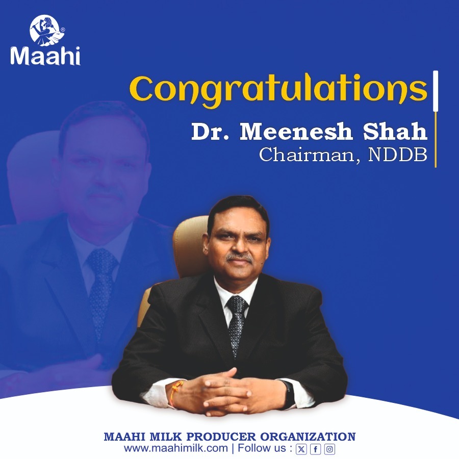 Maahi Milk congratulates  to <a href="/ShahMeenesh/">Meenesh Shah</a>  on his well-deserved extension as Chairman, <a href="/NDDB_Coop/">National Dairy Development Board</a>. Your strategic vision and unwavering commitment to dairy development and rural prosperity have set a high standard for all of us.  We are fortunate to have your continued guidance.