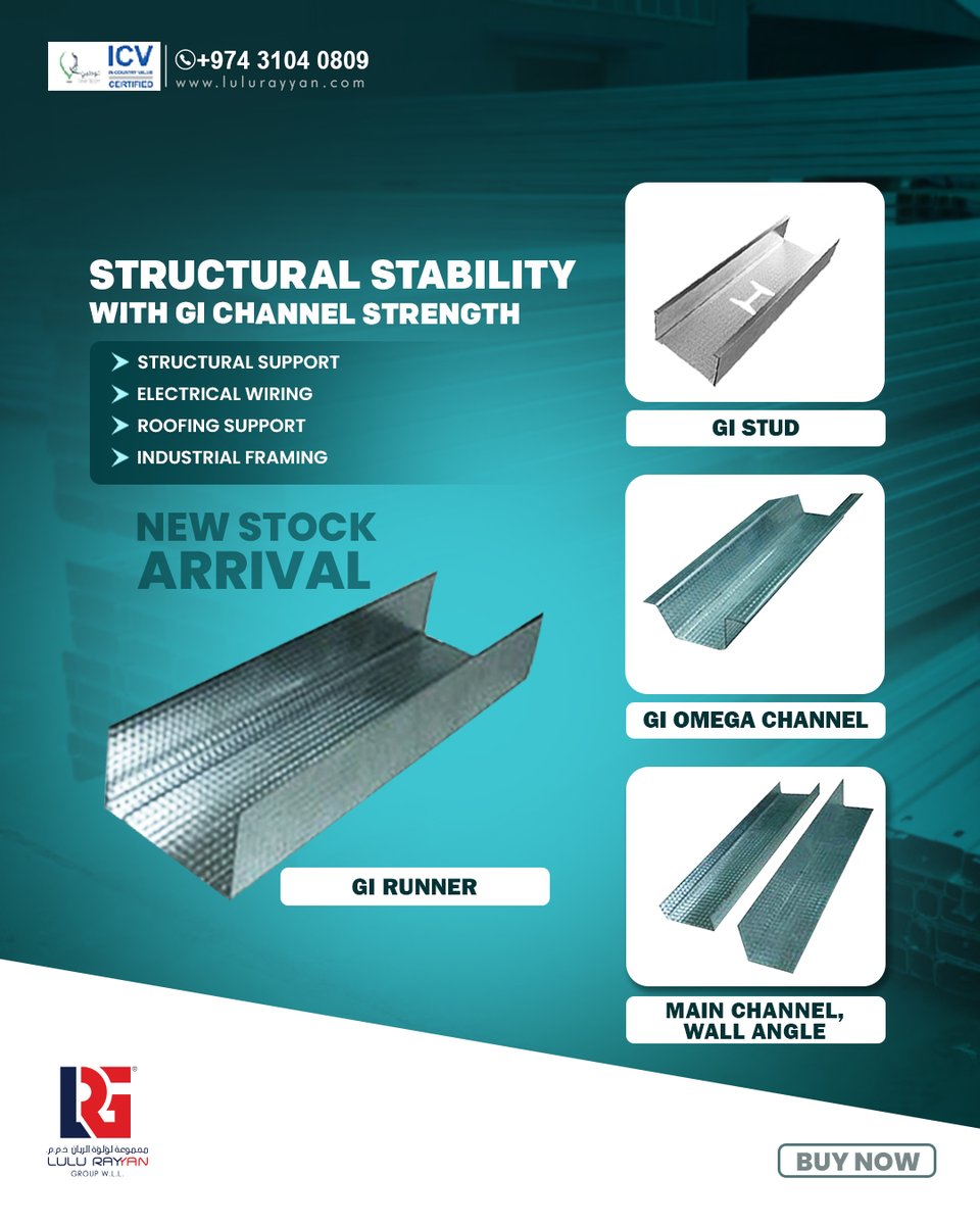 Looking for durable GI Channels for your next project?🧐 Build stronger structures with our premium GI Channels.🌟🤝

▪️ Structural support
▪️ Electrical wiring
▪️ Roofing support
▪️ Industrial framing

📌Get in touch today for trusted GI Channel solutions!