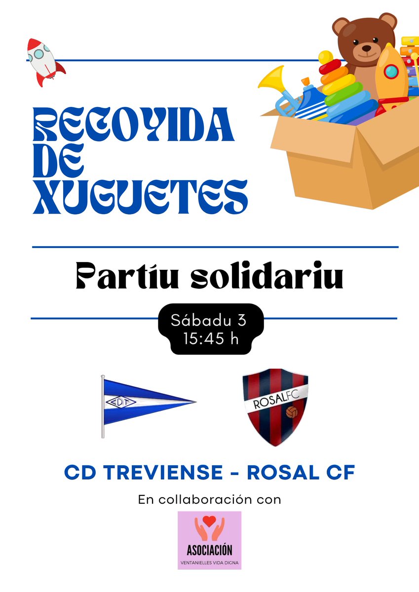 Mañana, partíu solidariu en collaboración col Club Deportivo Treviense y l'Asociación Ventanielles Vida Digna.

Puxa Rosal FC con #MocedáYOptimismu 🌹⚽