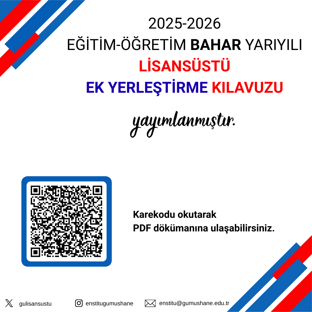 gulisansustu's tweet photo. 2025-2026 Eğitim Öğretim Bahar Yarıyılı Lisansüstü Ek Yerleştirme Kılavuzu yayımlanmıştır. Detaylar için tıklayınız.
https://t.co/5KrDFd4mO8 https://t.co/8haDKOsInj