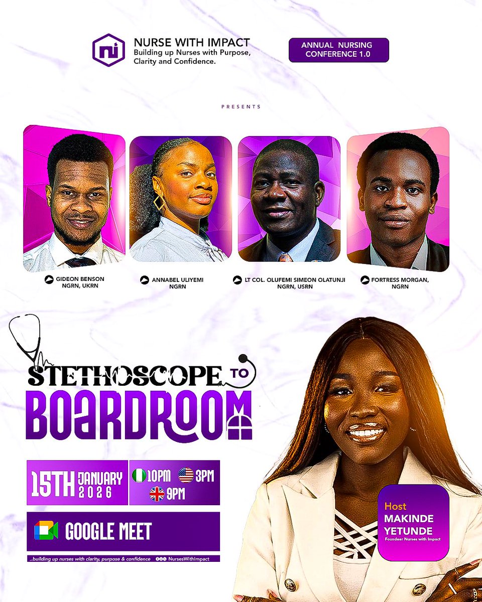 NursesImpact's tweet photo. FROM STETHOSCOPE TO BOARDROOMS - The faces of our speakers 🔥🫶🏽

Picture this: a virtual room filled with nurses who’ve mastered the bedside and then dared to go further. Leaders. Innovators. Visionaries.

📅 15th January, 2026
📍 Google Meet
https://t.co/rhBC58SLJD
 
See you 🔜 https://t.co/R8XIkiXsnx