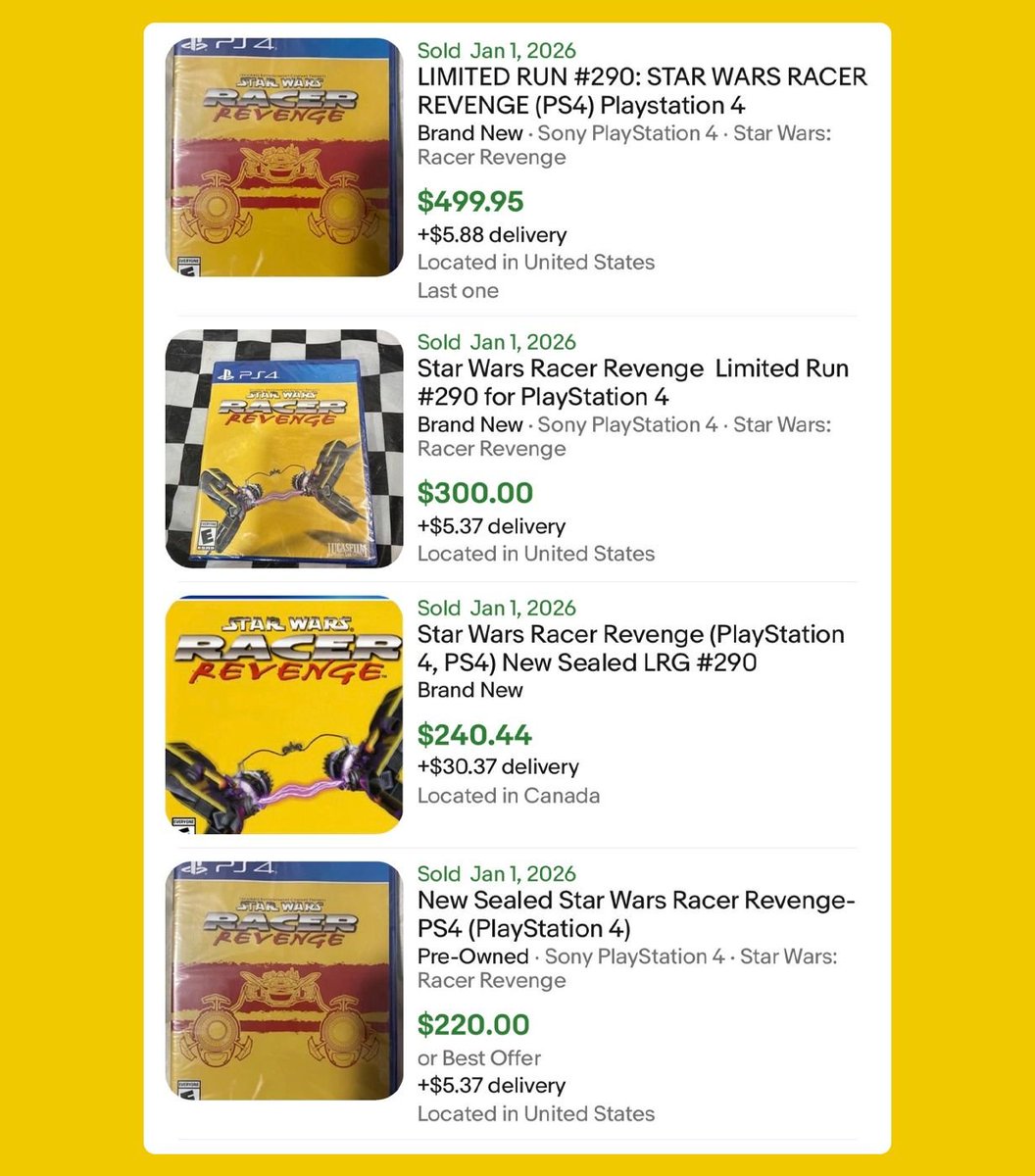 porqueTTarg's tweet image. "PS5"

Porque los rumores de que se va a poder chipear la consola hicieron que el 'Star Wars Racer Revenge' pase de $50 a casi $500: la razón se debe a que la copia física del juego de edición limitada es la clave para que los piratas informáticos estudien el software principal…