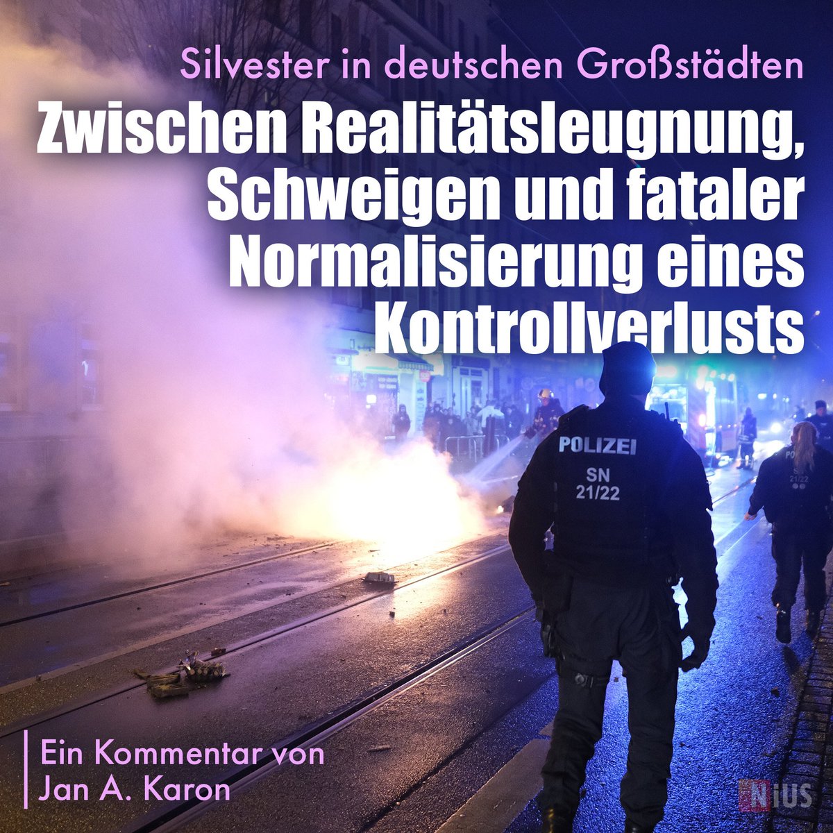 niusde_'s tweet image. „Am 2. Januar verfestigt sich das ungute Gefühl: Den Bürgern dieses Landes soll der Kontrollverlust an Silvester als eine neue Normalität verkauft werden. Sie sollen sich daran gewöhnen, dass ihre Innenstädte zu segregierten Zonen geworden sind.“ nius.de/kommentar/news…