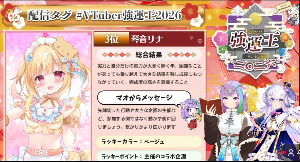 さ、さ、3位！？
主催を増やす？！え、これ以上！？
がんばります！！

【#VTuber強運王2026】総勢828名！2026年Vtuber最強の運気は誰だ！？『VTuber強運王ランキング2026』結果発表！！【V... youtube.com/live/Dy9rAw-WD… <a href="/YouTube/">YouTube</a>より