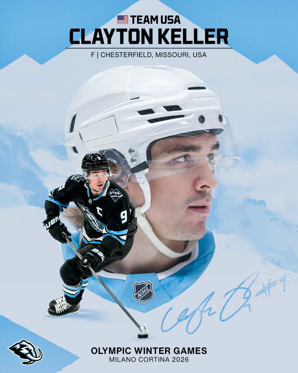 utahmammoth's tweet image. Captain Kells is headed to the @Olympics!  🫡🙌 

Clayton Keller has been named to the Team USA roster at the Olympic Winter Games #MilanoCortina2026. 

#TusksUp | #Olympics2026