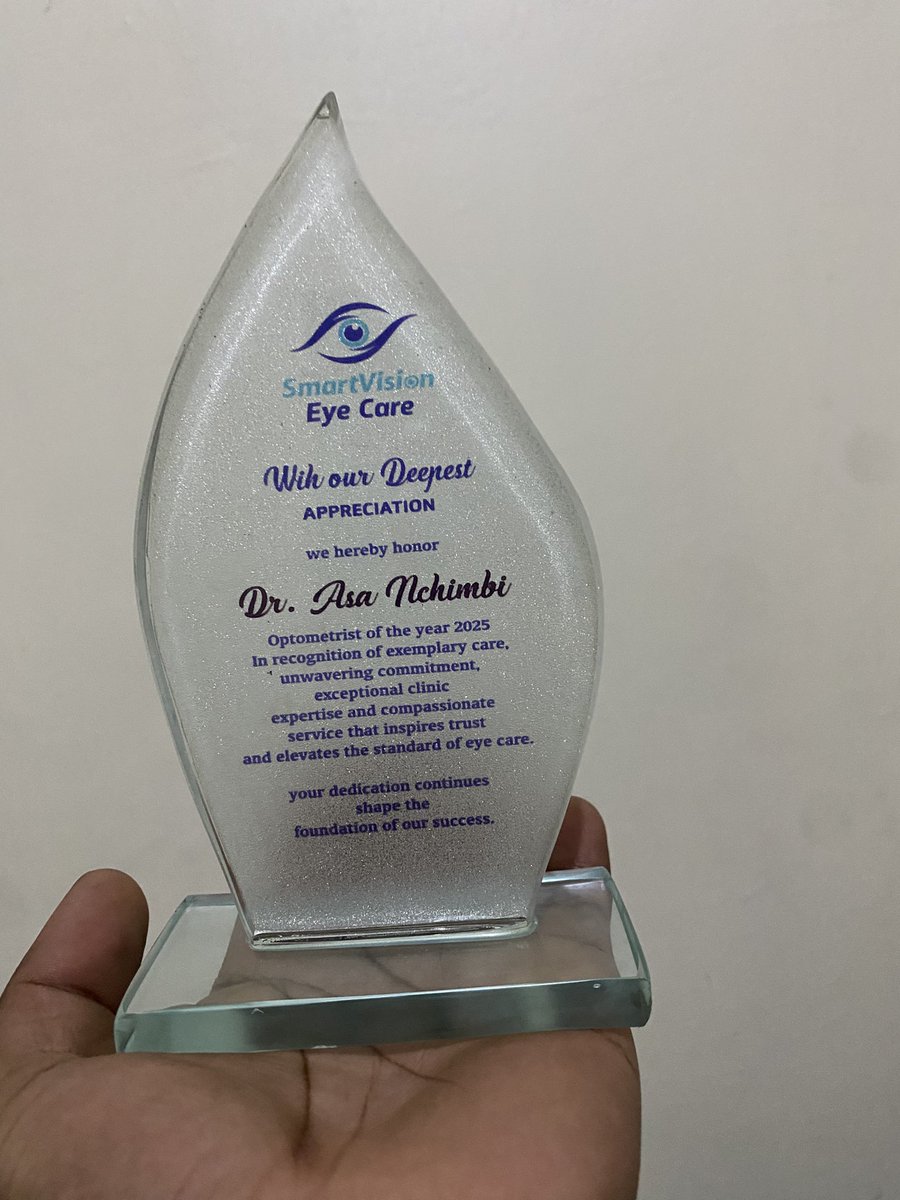 Humbled and honored to have received an award as optometrist of the year at our company.