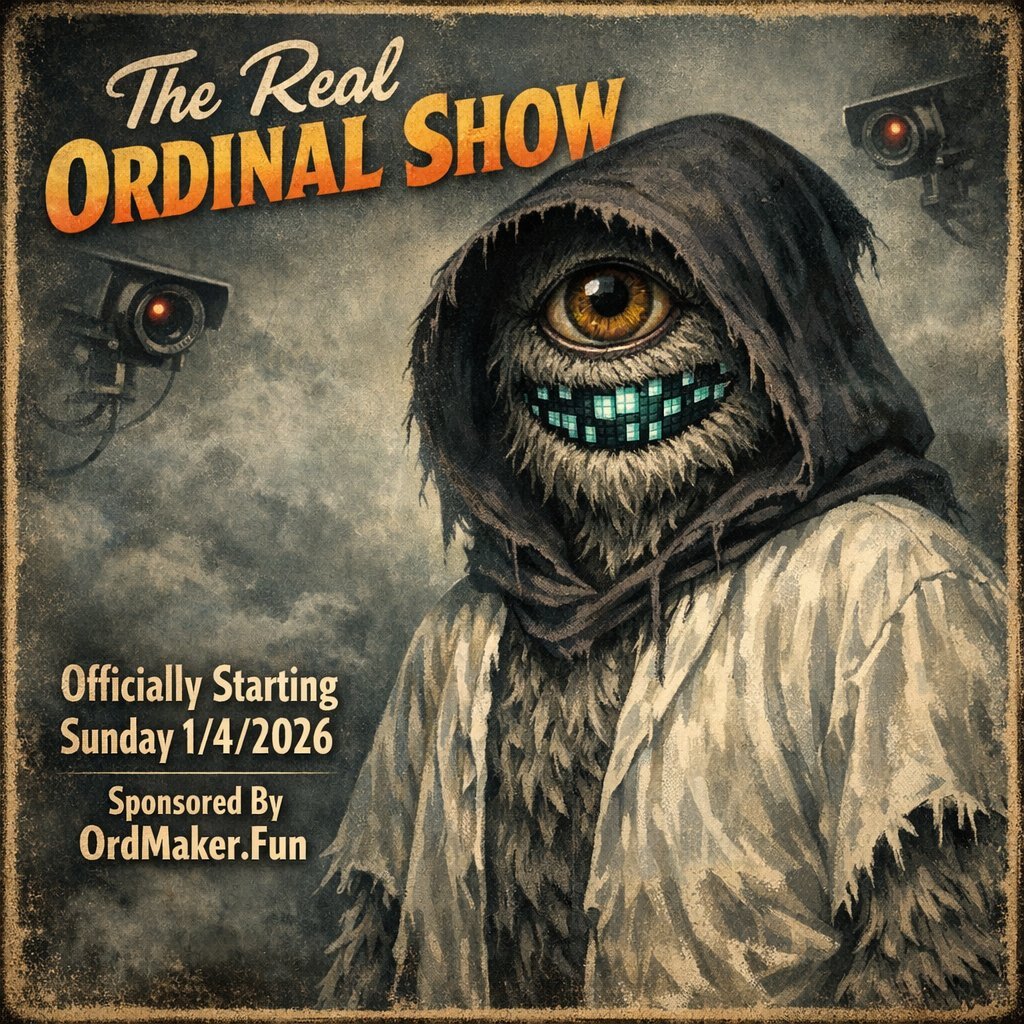 The Real Ordinal Show
Starting January 4th 2026
Hosted By <a href="/SigNullBTC/">SigNull BTC -🔮 Alkamon Trainer</a>  <a href="/MrBRC0/">Mr.BRC -🔮 Alkamon Trainer</a> <a href="/SpunkArt13/">SpunkArt</a> 
Sponsored By <a href="/ordmakerfun/">OrdMaker.Fun</a> 
x.com/i/spaces/1BdGY…