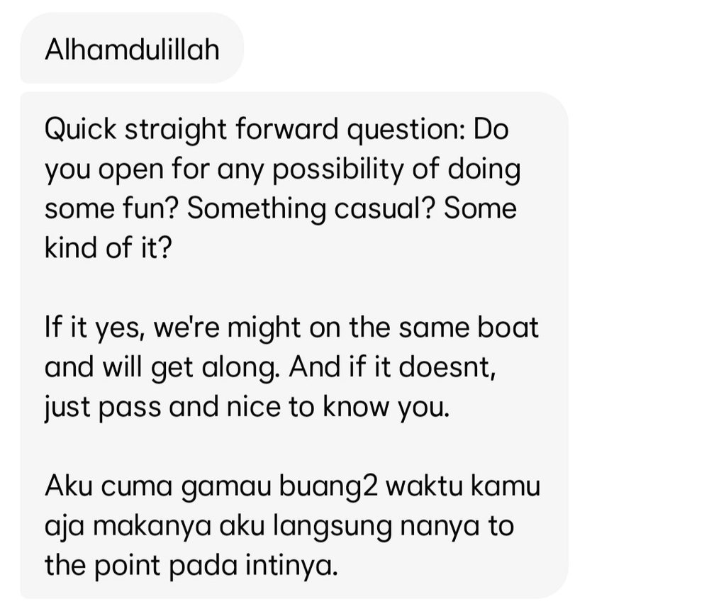 Bro really hit me with an 'Alhamdulillah' followed by a 'casual fun' proposal in the same breath. The audacity is insane. 💀🤣
