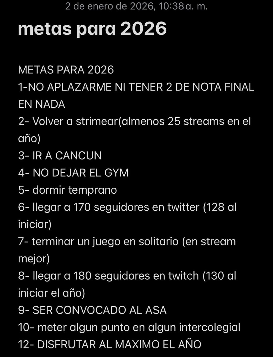 EchiTimer's tweet image. aca estan mis metas para el 2026, el 31 de diciembre veremos cuantos complete. En 2025 solo meti 4/14 xd y en 2024 4/12 por ahi