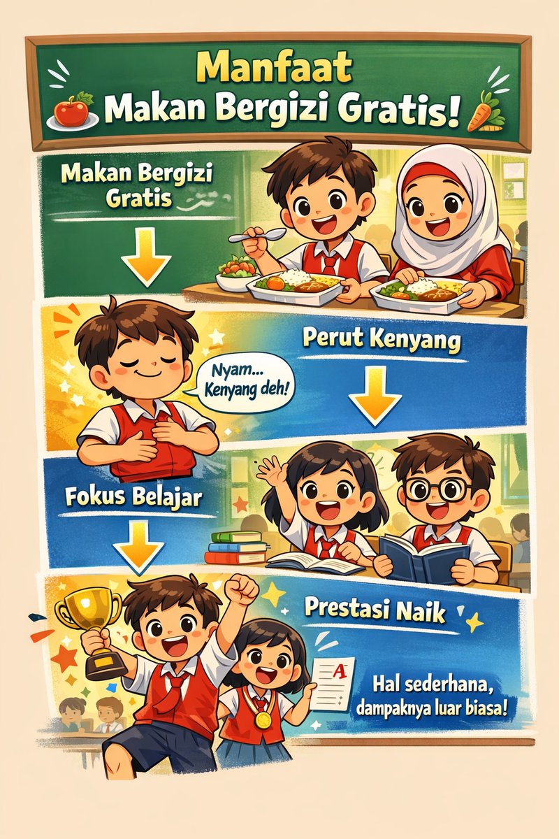 MBG emang keren banget! 🎉 Bikin anak sekolah makin semangat belajar dan nambah ilmu. Ayo dukung program ini, supaya masa depan generasi kita lebih cerah! 🌟📚