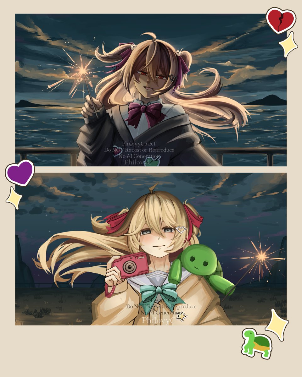 [Repost] I forgot their hairpins, sorry lol. 
Will post their individual art soon~!

#heartheartart