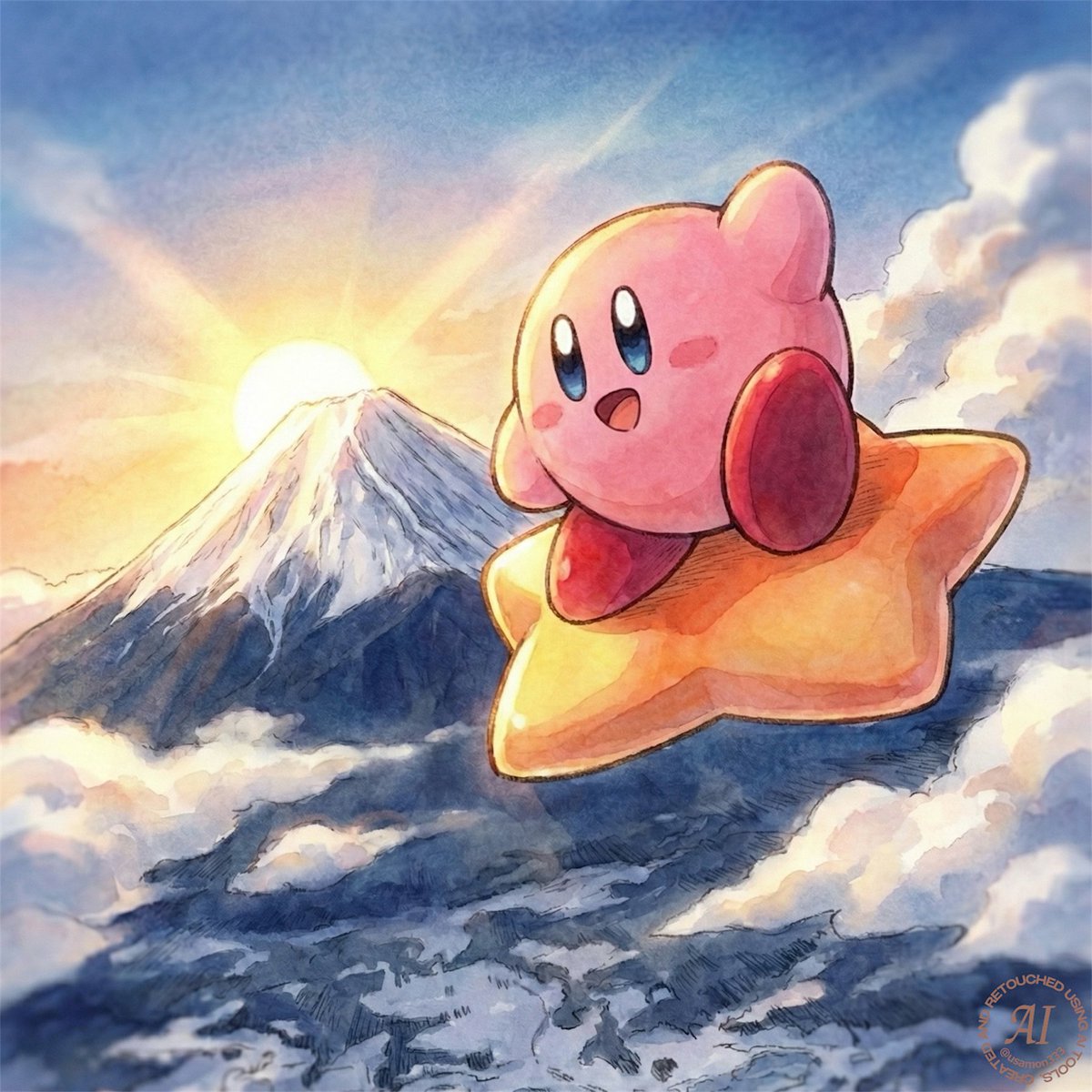 usamon333's tweet photo. 富士山で初日の出 #カービィ https://t.co/KGasdnXzBe