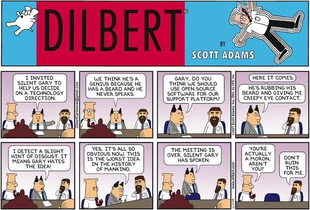 fodeefi's tweet image. My favorite Dilbert was published, I believe, on December 27, 2009 - "Silent Gary." Many Dilbert comics made me laugh out loud, but Silent Gary made me laugh the longest and hardest.