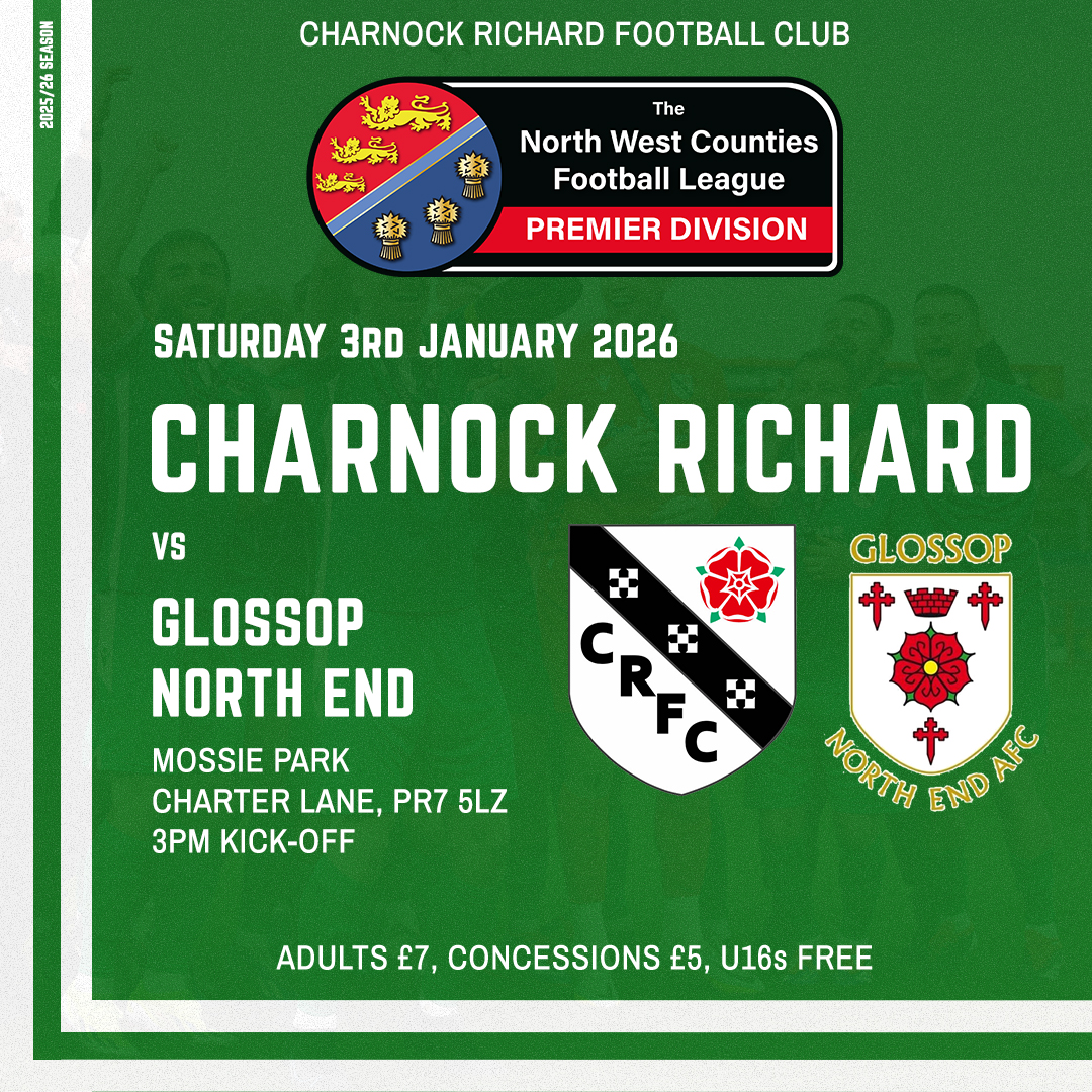 Help us start 2026 in the best way possible! 💪

🆚 <a href="/GlossopNorthEnd/">Glossop North End</a> (H)
⏲️ 3pm Kick-Off
🏆 NWCFL Premier Division
📌 Mossie Park, PR7 5LZ
🎟️ Adults £7, Concessions £5, U16s Free

#GreenArmy