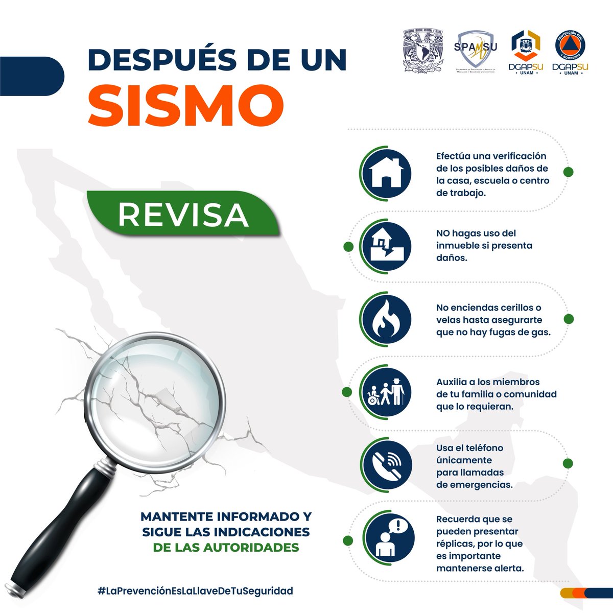 Recuerda que después de un sismo pueden ocurrir réplicas.
Conserva la calma y mantente alerta.

#LaPrevenciónEsLaLlaveDeTuSeguridad