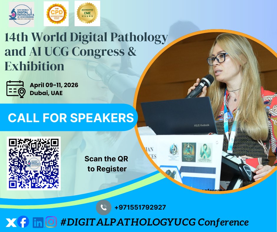 DrKhadijaAlAmi1's tweet photo. 14th World Digital Pathology &amp; AI UCGCongress from April 09-11, 2026, Dubai
https://t.co/equju6R5Eo
 https://t.co/V96gdQV3YA
 #DigitalPathology #AIinPathology #DigitalPathology #Telemedicine #PathologyLab #PathologyTech #DigitalSlides #Telepathology #PathAI #DigitalMicroscopy https://t.co/WCZJTtTYOr