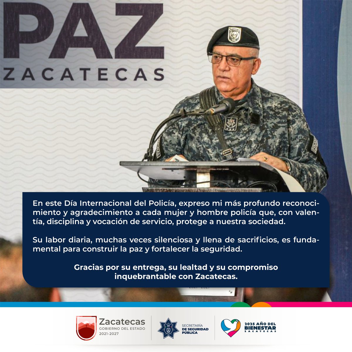 👮🏻‍♀️👮🏼‍♂️2 de enero, día Internacional del Policía

Hoy reconocemos la valentía, entrega y vocación de servicio de nuestras y nuestros policías. Su trabajo diario, su compromiso con la seguridad y su amor por servir son pilares para la construcción de la paz.