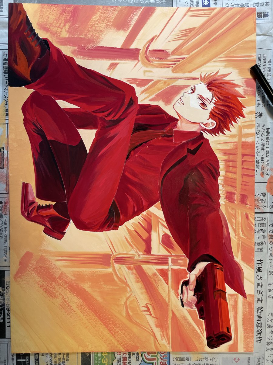 今日はバイクで初詣に行ってきましたよ⛩️✨
今年も安全運転を心がけようと思います！
（いつも思ってはいる）

背景は、ここから例の効果を狙って絵の具を削っていきますよ〜‼️

明日1/3完成予定です😆