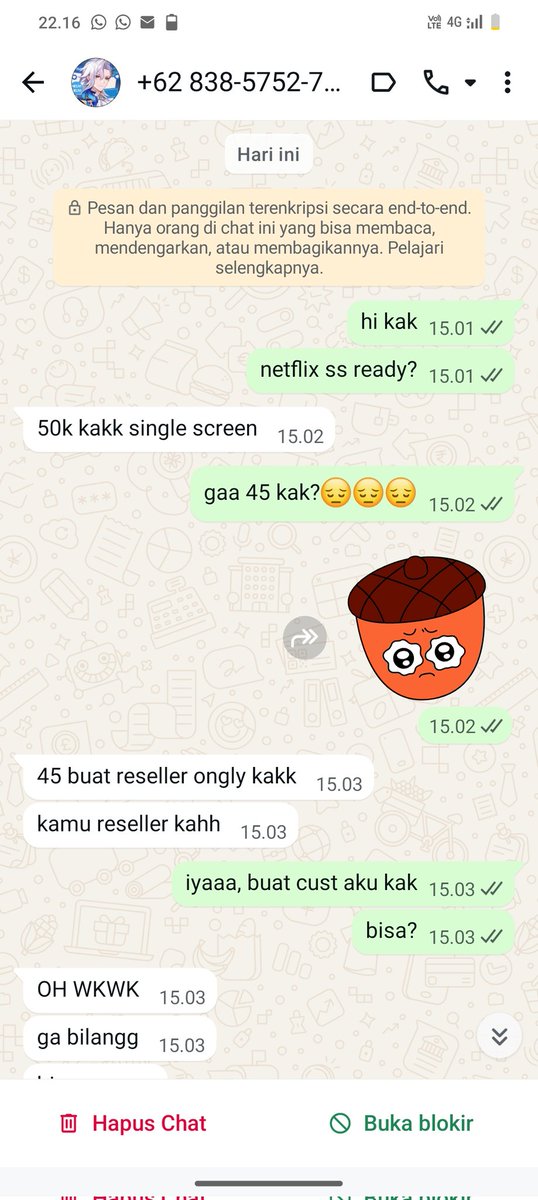 daraawups's tweet image. ⚠️ BA, please help RT ⚠️

Awalnya aku cari stock Netflix SS karena FH aku lagi kosong. Akun ini reply postinganku dan bilang ready, lalu aku chat (bukti di bawah). Beberapa saat kemudian aku cek GetContact dan nemu tag penipu, —

#zonauang #zonaba