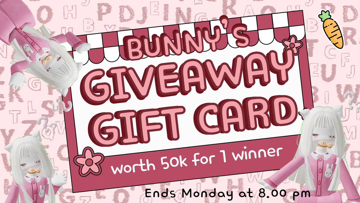 Hi, Bunies! ໒꒰ྀི´ ˘ ` ꒱ྀིა
🎉Another giveaway for 1 winner with Roblox gift card worth 50k🎉

Requirements are still the same :

-Like &amp; repost this tweet (I'll check)

-Follow my Roblox account
roblox.com/id/users/88380…

-Join my community
roblox.com/share/g/938840…

-Comment proof