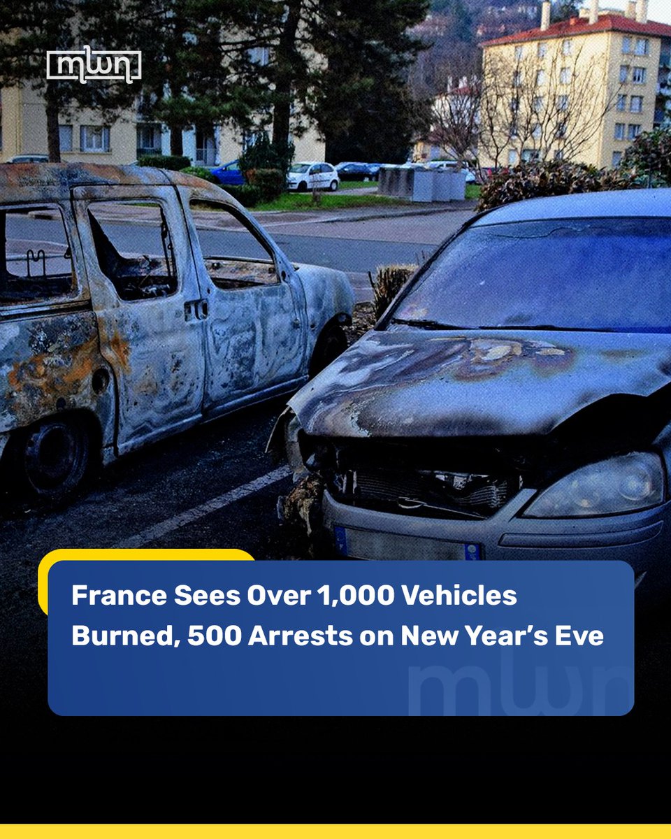 MoroccoWNews's tweet image. More than 1,000 #vehicles were set on fire and over 500 people were arrested across #France during #NewYearsEve celebrations, though authorities said the unrest was less severe than last year.

Read more: t.ly/Mn4tW