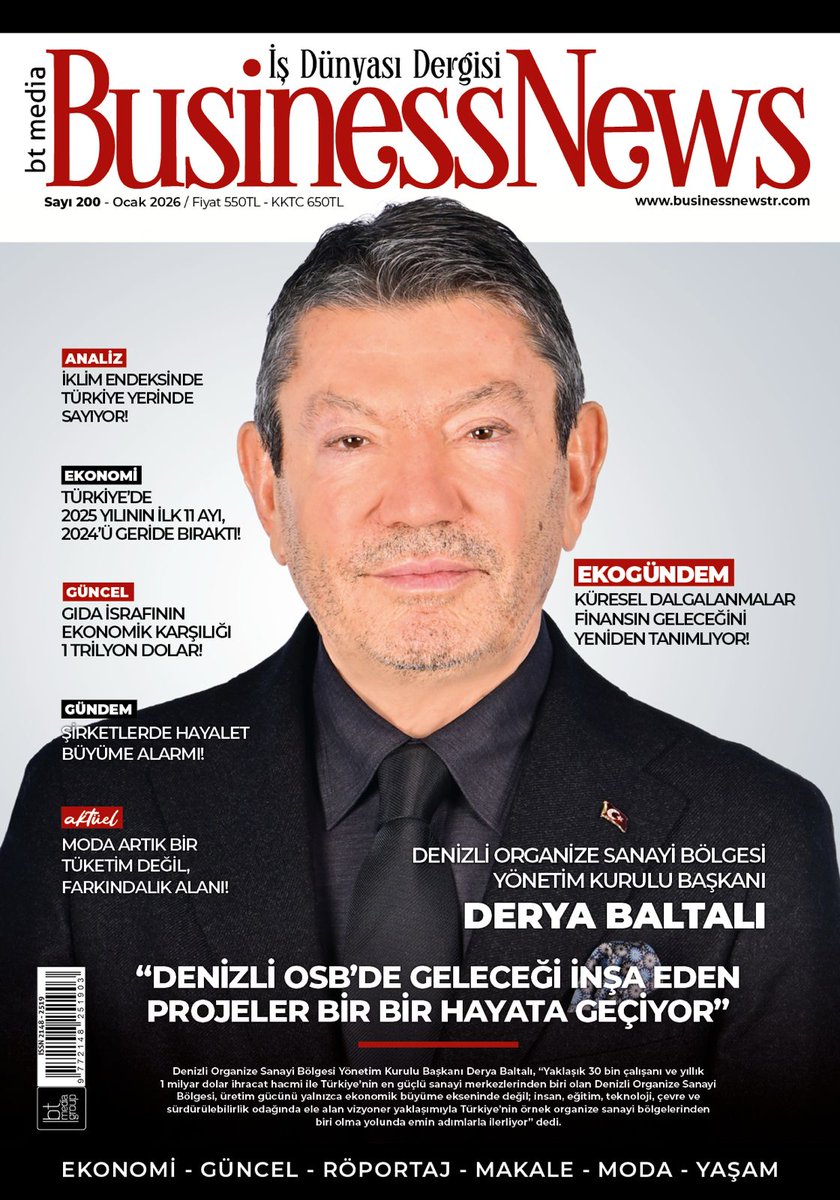 DERGİMİZİN OCAK 2026 SAYISI HAYIRLI OLSUN..
  Dijital edisyonlarımız; turktelekom.com.tr / magzter.com / dmags.net / pressreader.com platformlarında! 
Keyifli okumalar dileriz... businessnewstr.com
<a href="/DenizliOsb/">Denizli OSB</a> 
<a href="/ahmettas2023/">Ahmet TAŞ</a>
