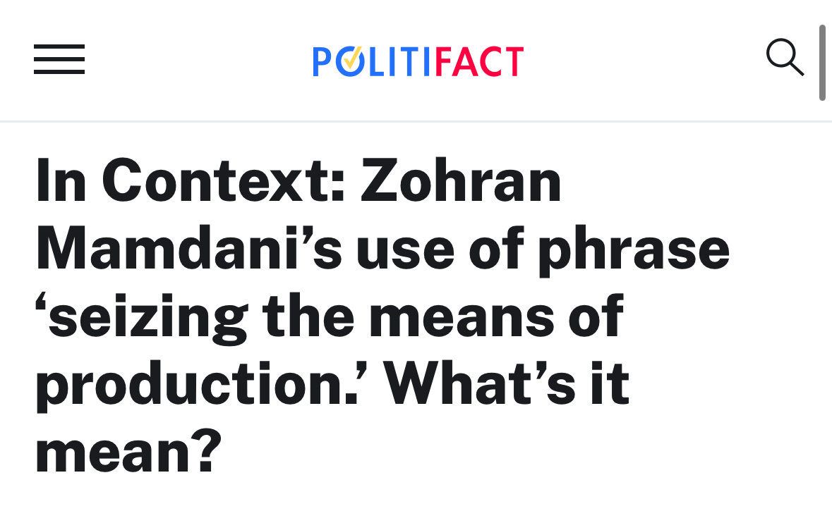 bonchieredstate's tweet image. Mamdani: We need to seize the means of production, have the government buy up all the property, take away the rights of landlords, open government-owned grocery stores, and end rugged individualism to embrace the warmth of collectivism. 

Press: