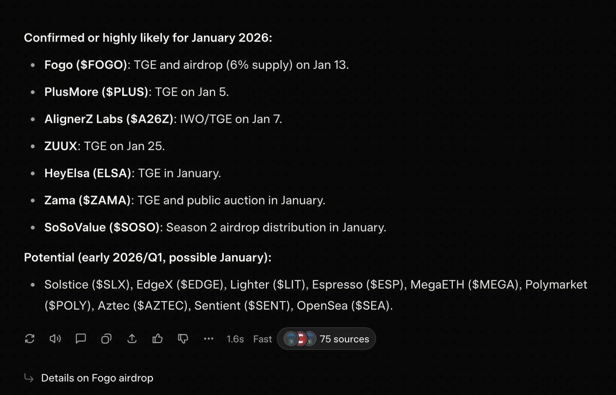 Ocak ayında TGE ve Airdrop duyuracak projeler

- Zama
- MegaETH
- $FUN
- Octra
- Fogo
- Brevis
- Infinex
- Solstice 
- SOSO S2 airdrop
- $ESP

Çıkarım;

> Listedeki çoğu proje tokenomics dizayn ederken piyasa koşullarını dikkate aldığını düşünmüyorum.

> FOGO gibi short