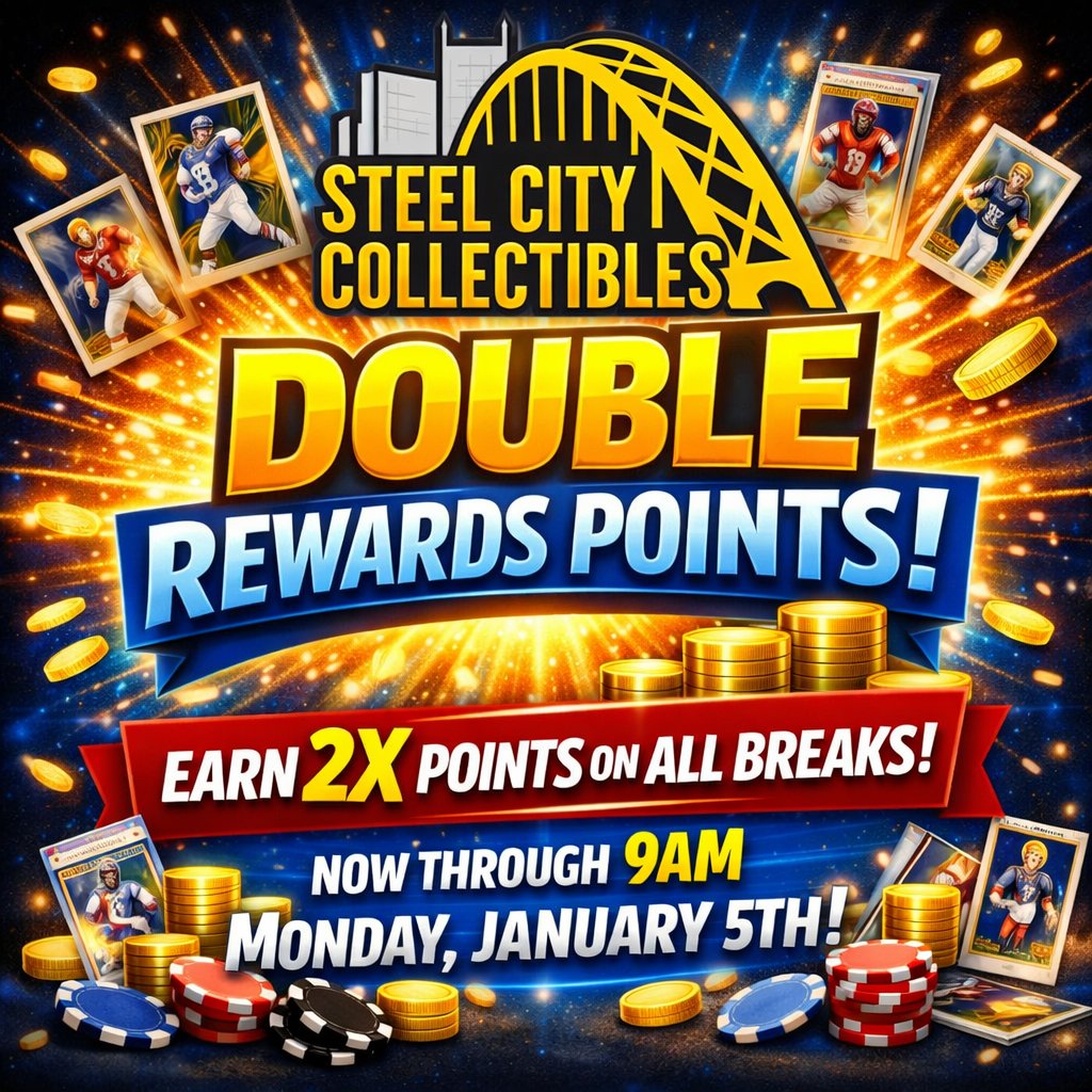 SCCLiveBreaks's tweet image. Double the rewards! 🎉
Earn 2X Rewards Points on all breaks now through 9AM Monday, January 5th.
Don’t miss out — load up on points while it lasts!
#SteelCityCollectibles #Rewards #CardBreaks

scc.shopping/4hz69xR