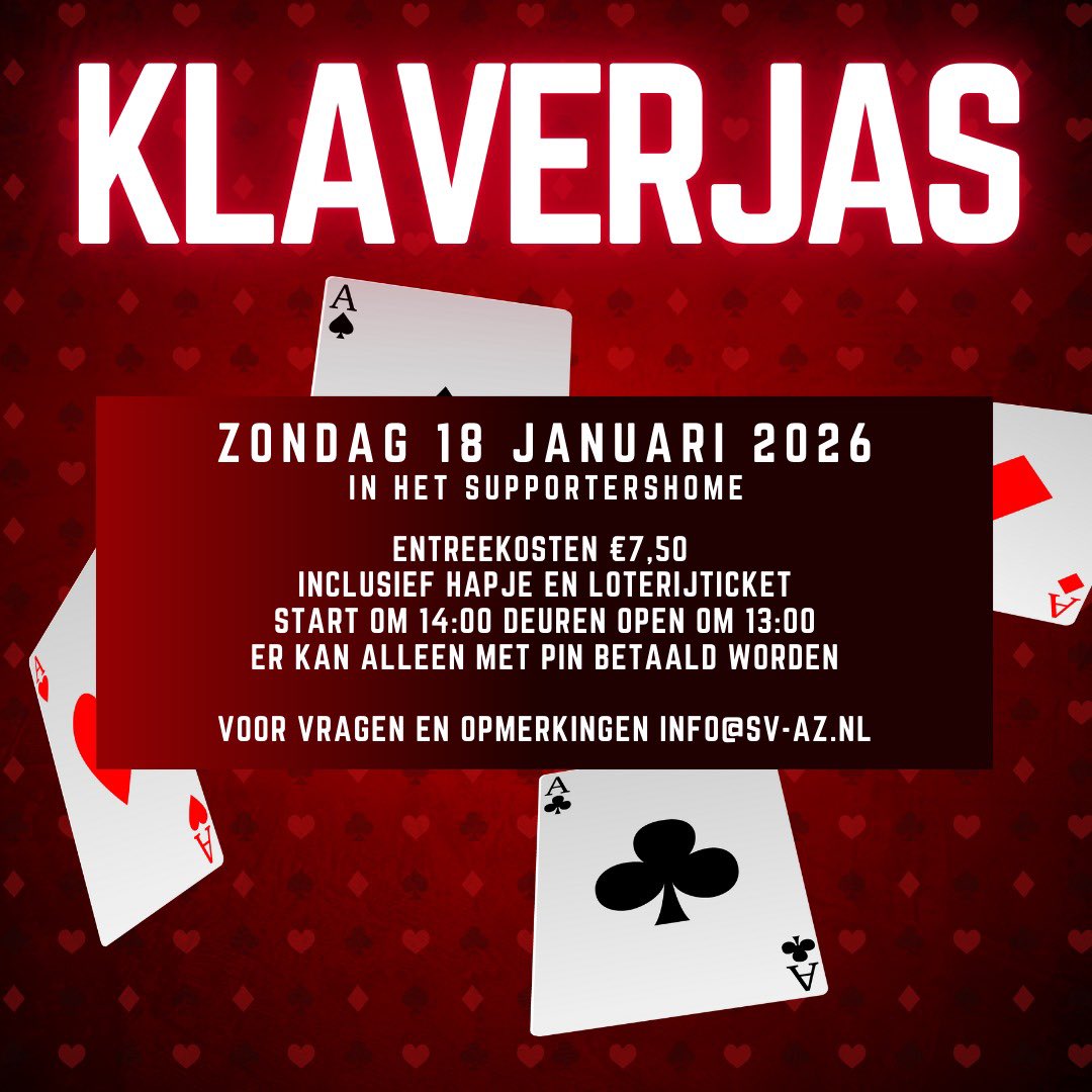 Beste wensen iedereen 🎆🥂

Ook in 2026 gaan we door met klaverjassen.
We starten zondag 18 januari om 14:00. Zie je daar!