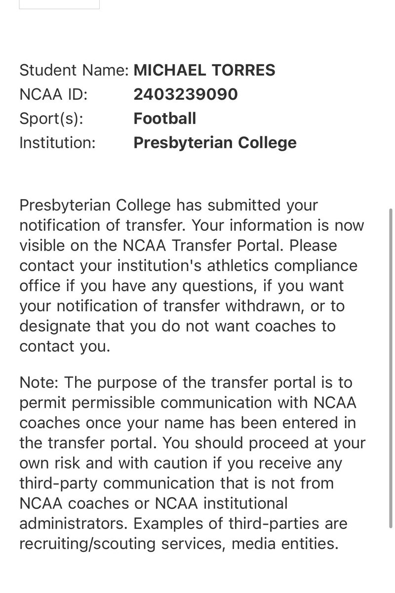 Officially in the Transfer Portal!

77 TOT, 7 TFL, 2 FF, 1 TD, All-PFL HM
83.3 PFF Grade 94.1 Run Defense Top 5 FCS Defense Starting Inside Linebacker, Former Safety 1-2 Year of Eligibility Remaining.
