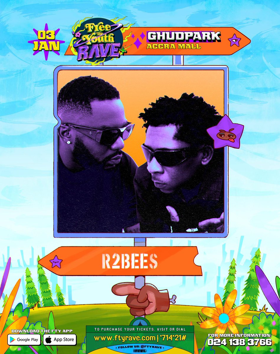 ftyrave's tweet image. From the city that raised them to the movement that was born here.
@r2bees joins @freetheyouth_ghana to shut down the @ftyrave.
This is where history meets massive energy.

Secure your tickets at ftyrave.com or dial *714*21#