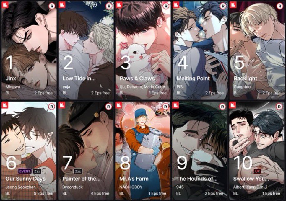 Le top Lezhin :
mais qui lit le 8 ?😅
J’ai essayé j’ai dis bye tellement c’est trop bizarre 😵‍💫
Le 9 est étrange aussi… à voir la suite
Et le 10 est malaisant, j’ai drop rapidement
2-3-4-6 les meilleurs pour moi👌🏼
5 à la limite aussi
1-7 bien mais OSEKOUR les red flags ambulants