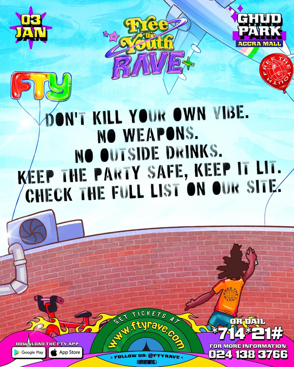 ftyrave's tweet image. RAVE FOR ALL SEE YOU TOMORROW AT GHUD PARK ACCRA MALL 

SECURE YOUR @ftyrave TICKETS AT ftyrave.com OR DIAL *714*21#

#FreeTheYouth #ftyrave #TheRave  #SlamDunk jumpman23 JordanIsHere