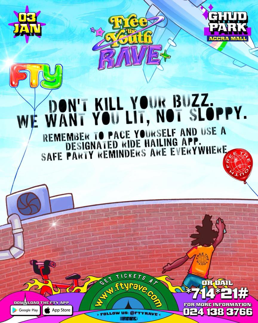 ftyrave's tweet image. RAVE FOR ALL SEE YOU TOMORROW AT GHUD PARK ACCRA MALL 

SECURE YOUR @ftyrave TICKETS AT ftyrave.com OR DIAL *714*21#

#FreeTheYouth #ftyrave #TheRave  #SlamDunk jumpman23 JordanIsHere