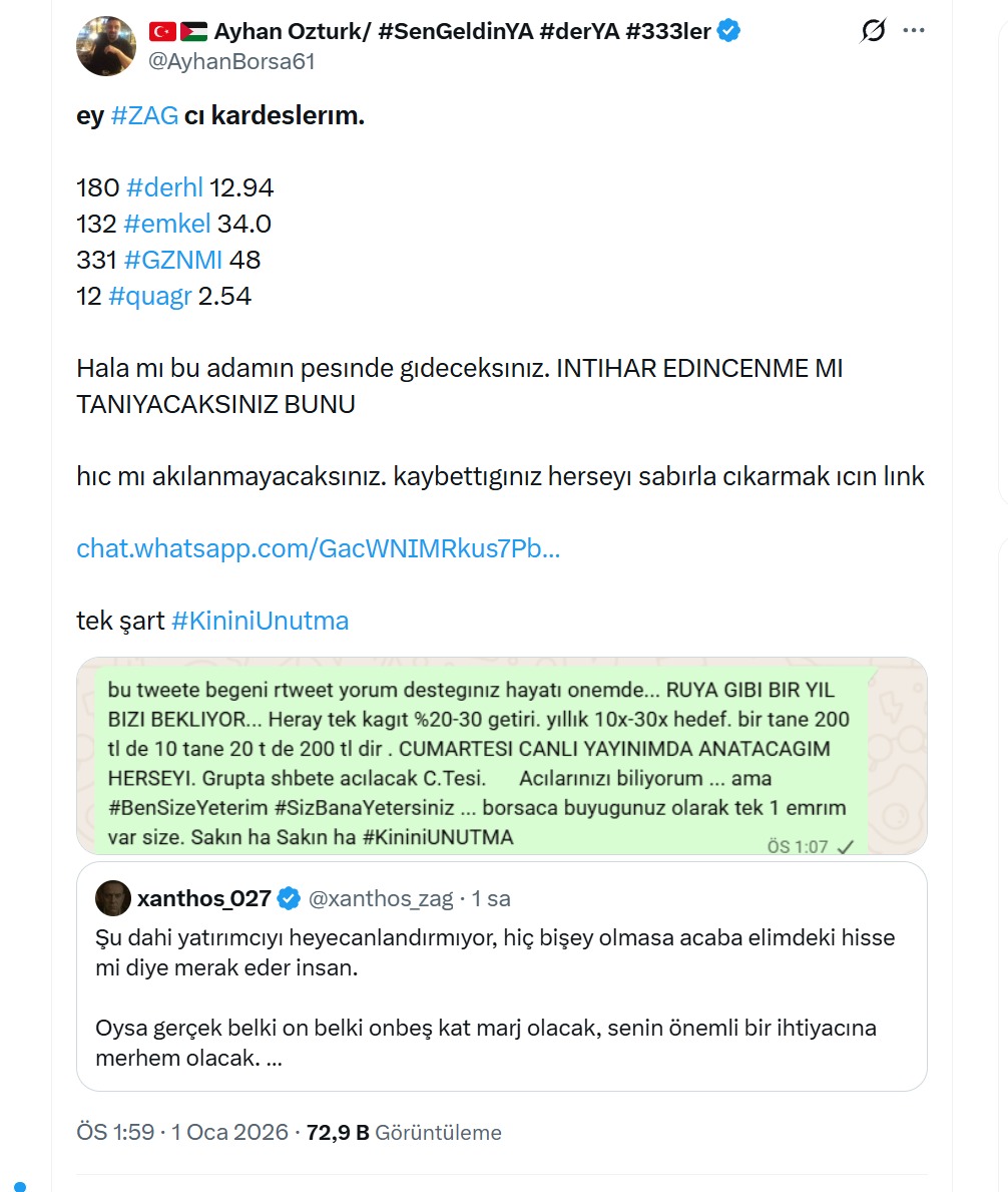 Gidecek başka bir kapı varsa 
Söyleyin ilk ben gideyim 

2026 #333ler den başka kimse imparatorluk kuramayacak 

Ve son 6 saat . Cuma 23.59 dedik 
Karar da senin kaderde senin 

Link 
chat.whatsapp.com/GacWNIMRkus7Pb… 

#emkel #derhl #quagr #GZNMI #BORLS #vsnmd  #smrva #tera #macko #tmpol