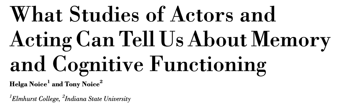 台本の覚え方について研究はあるの？と聞かれたから探してみたらあった。すごく面白かった。

心理学者Helga Noice &amp; Tony Noice（2006）の研究によると、プロの俳優は台詞を単純に繰り返し覚えるのではなく、Active Experiencingという方法で記憶しているということだ。