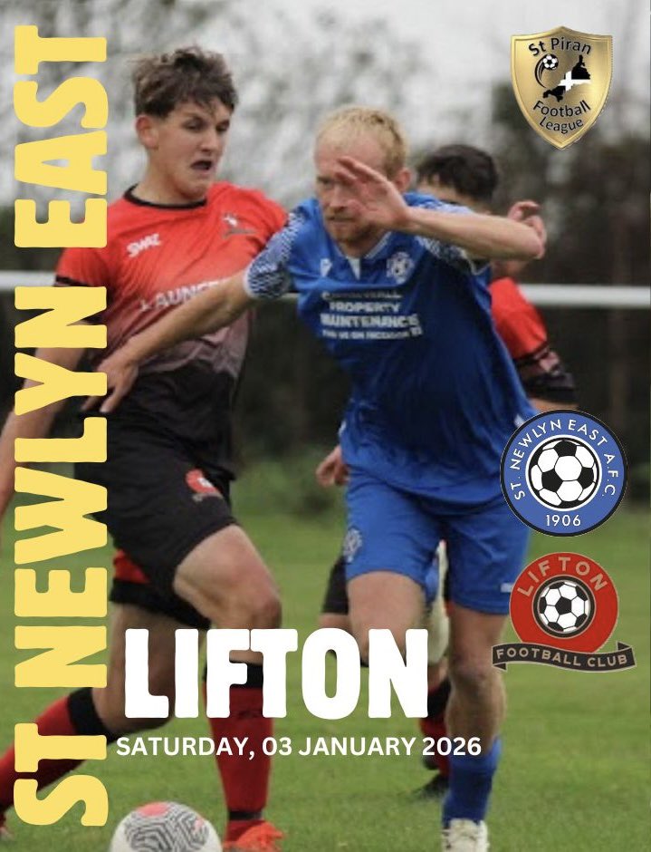 StNewlynEastFC's tweet photo. It’s our first home fixture of the 2026 and we bring you our ninth online programme of the season for the fixture against Lifton. Please click the link below to view it. 👇🏻
https://t.co/we8dW7TyYI

#comingbacktogether @swsportsnews @devoncornwallfc @Cornishfootball https://t.co/DNI1k7XsUx