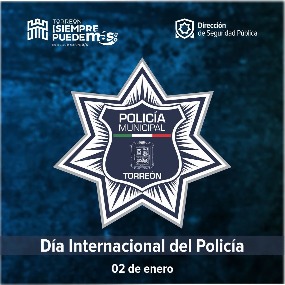 Hoy reconocemos a todas y todos los policías que, con valentía y vocación de servicio, protegen nuestra ciudad y a nuestras familias. Nuestro respeto y gratitud por su entrega diaria en el Día Internacional del Policía. 

#TorreónSiemprePuedeMás 👊🏻
#TorreónMeGustaSeguro 👮🏻👮🏻‍♂️