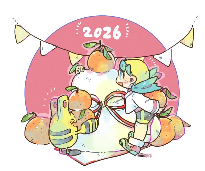 チコリータ ,クリス(ポケモン) 「2026年もよろしくね」|こちかのイラスト