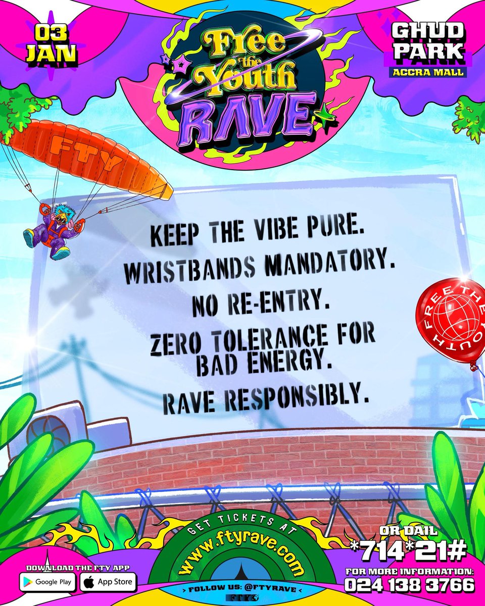 ftyrave's tweet image. DON’T COME KILL THE VIBE, LET RAVE CLEAN, NO SOCIAL BAD ENERGY WILL BE TOLERATED ❤️‍🔥🦅

SECURE YOUR PASS AT ftyrave.com OR DIAL *714*21#

#FreeTheYouth #ftyrave #TheRave  #SlamDunk jumpman23 JordanIsHere