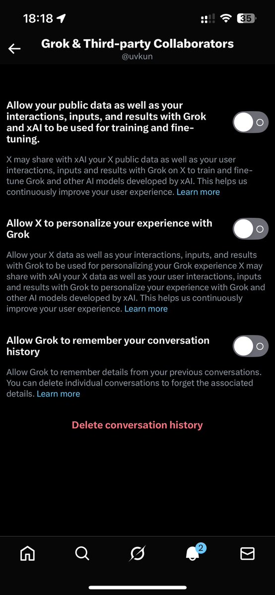 uvkun's tweet image. ДРУЗЬЯ, ЧТОБЫ ВАШИ ФОТКИ НЕ ОБРАБАТЫВАЛ ГРОК, заходим в настройки и отключаем вот это всё. в других пунктах data sharing тоже рекомендую всё вырубить, чтобы как меньше ваших данных собиралось
