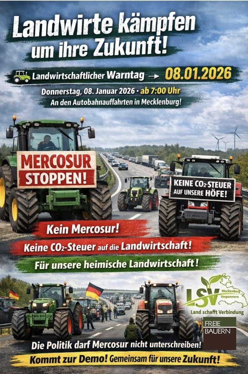 erdbeerbuegler's tweet image. ‼️ Die Landwirte und Unterstützer wollen wieder ab dem 8. Januar protestieren. 

Nach genau zwei Jahren wollen die Bauern sich wieder erheben, um auf die desolate Situation im Land aufmerksam zu machen. Gerüchten zufolge soll es Deutschlandweit wieder zu Demonstrationen kommen.…