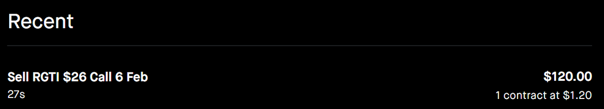 OneGuyTrading's tweet photo. Got assigned on my $RGTI $25 strike CSP so selling a CC at $26 for $120 premium. If they get called away I've made $100 on the stock 🙂. 

Total premiums for December 2025 = $1385.    
Total premiums for January 2026 = $120.
Total premiums collected since July 2025 = $7735. https://t.co/55VvWfodJZ